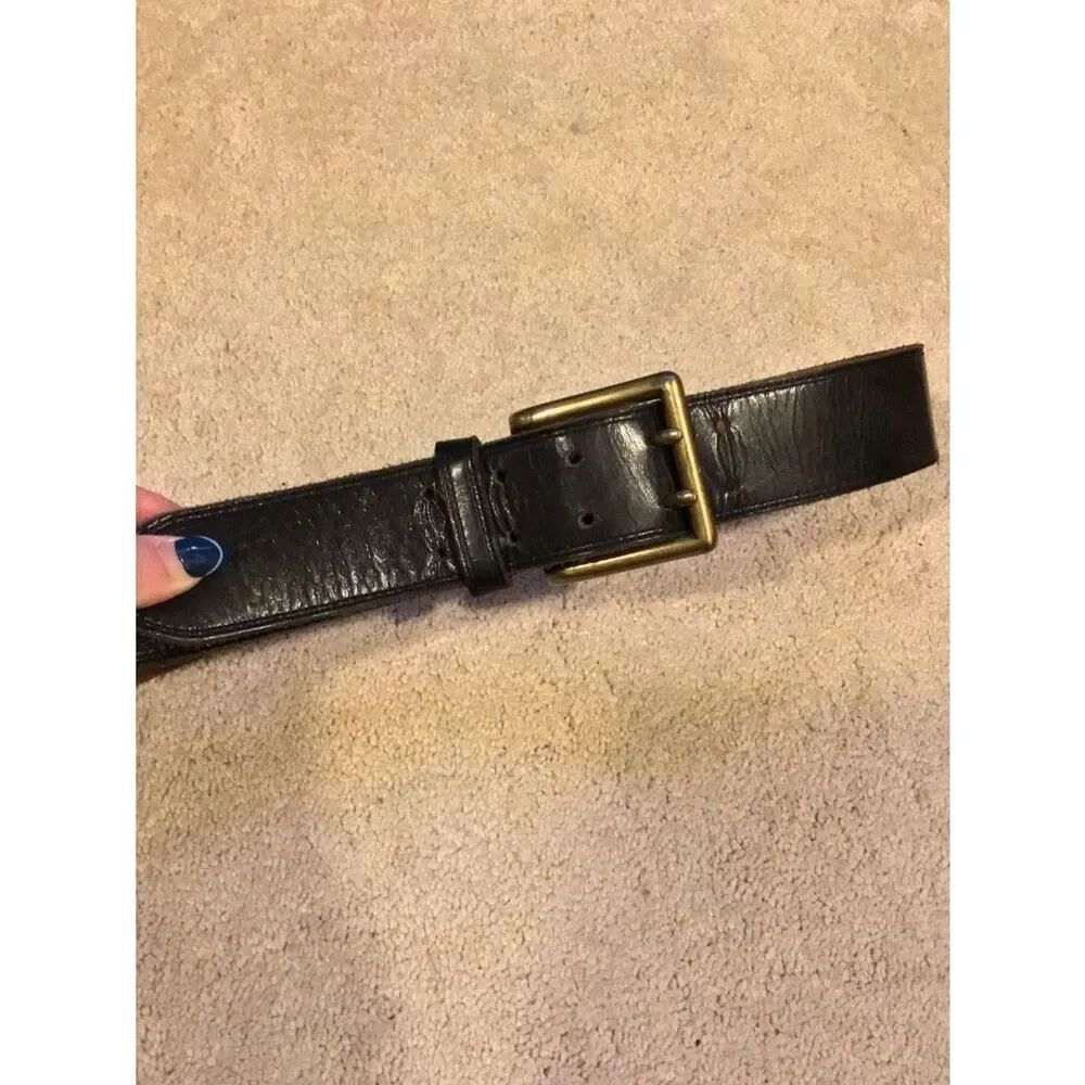Vintage Black Leather Belt with Brass Buckle